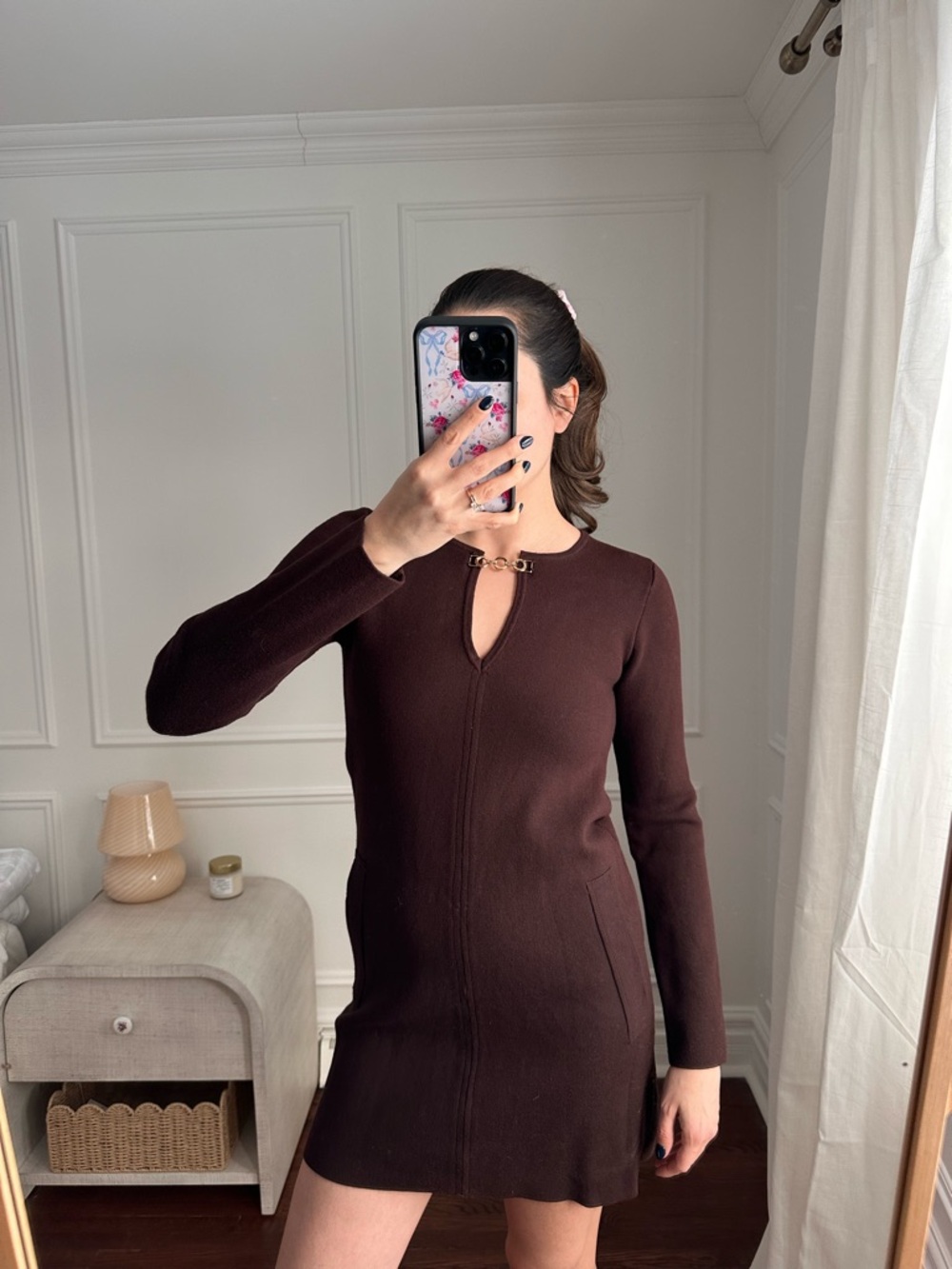 Zara Brown Knit Long Sleeve Mini Dress